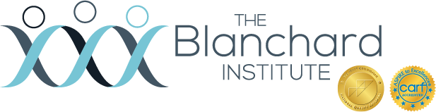 The Blanchard Institute logo featuring two gold seals symbolizing the accreditations by the Joint Commission and CARF.